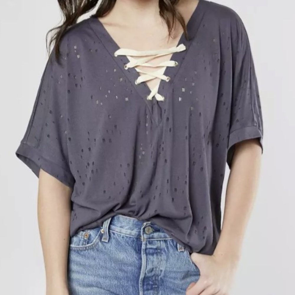 Daytrip tattered lace-up top